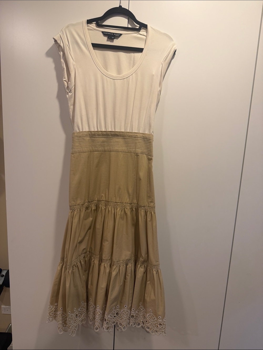 Veronica Beard Cream and Tan Tiered Maxi Dress